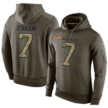 NFL Men's Nike Cincinnati Bengals #7 Boomer Esiason Stitched Green Olive Salute To Service KO Performance Hoodie