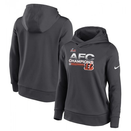 Women's Cincinnati Bengals 2022 Black AFC Champions Pullover Hoodie(Run Small)