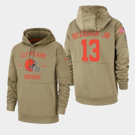 Men's Cleveland Browns #13 Odell Beckham Jr. Tan 2019 Salute to Service Sideline Therma Pullover Hoodie