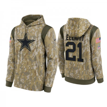 Men's Dallas Cowboys #21 Ezekiel Elliott Camo 2021 Salute To Service Therma Performance Pullover Hoodie