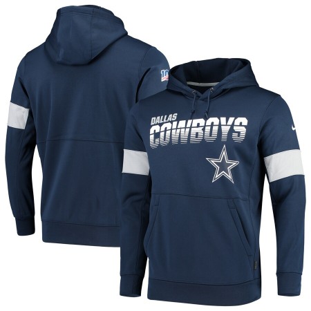 Men's Dallas Cowboys 2019 Navy 100th Season Sideline Team Logo Performance Pullover Hoodie