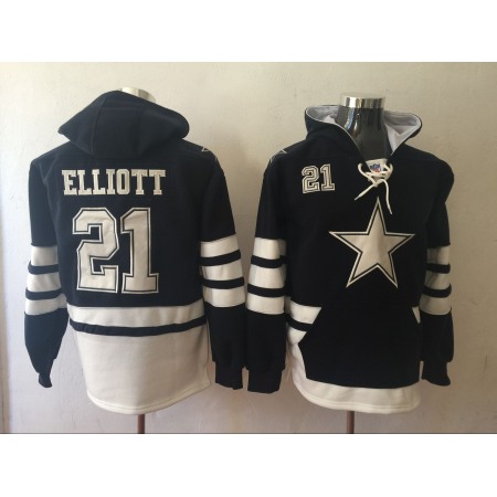 Men's Dallas Cowboys #21 Ezekiel Elliott Navy Blue All Stitched NFL Hoodie Sweatshirt