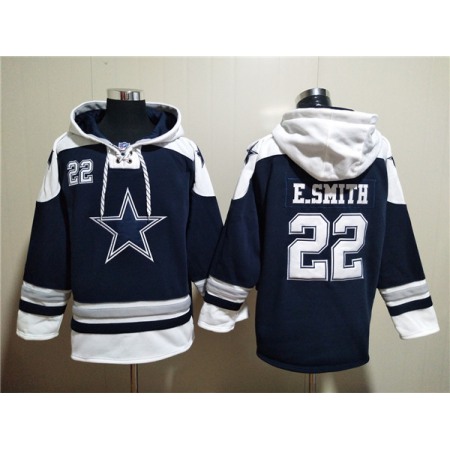 Men's Dallas Cowboys #22 Emmitt Smith Navy Ageless Must-Have Lace-Up Pullover Hoodie