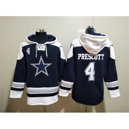 Men's Dallas Cowboys #4 Dak Prescott Navy Ageless Must-Have Lace-Up Pullover Hoodie