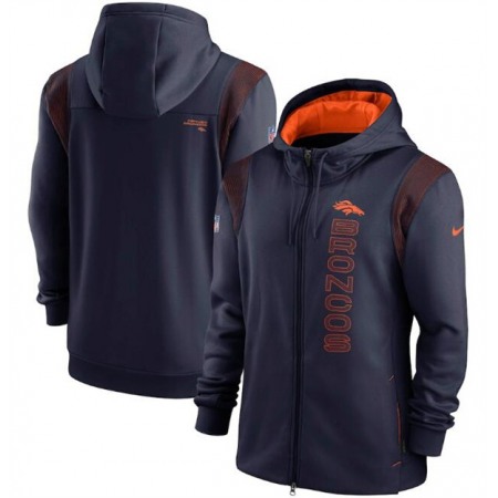 Men's Denver Broncos 2021 Navy Sideline Team Performance Full-Zip Hoodie