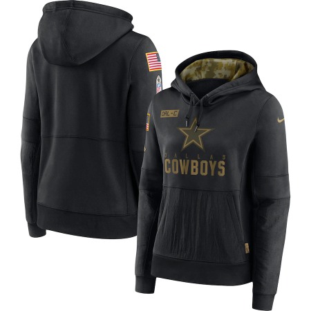 Women's Dallas Cowboys 2020 Black Salute to Service Sideline Performance Pullover Hoodie (Run Small)