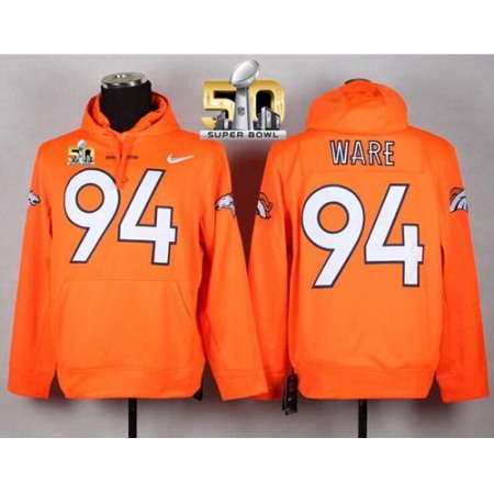 Denver Broncos #94 DeMarcus Ware Orange Super Bowl 50 Pullover NFL Hoodie