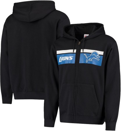 Men's Detroit Lions Black Majestic Touchback Full-Zip NFL Hoodie