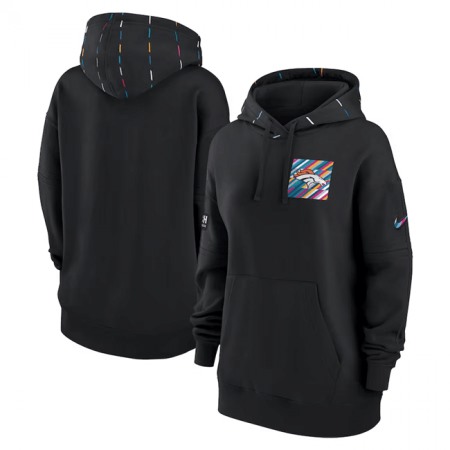 Women's Denver Broncos Black 2023 Crucial Catch Club Pullover Hoodie(Run Small)