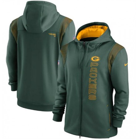 Men's Green Bay Packers 2021 Green Sideline Team Performance Full-Zip Hoodie