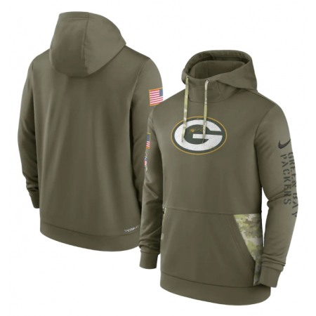 Men's Green Bay Packers 2022 Olive Salute to Service Therma Performance Pullover Hoodie