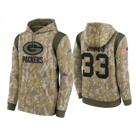 Men's Green Bay Packers #33 Aaron Jones Camo 2021 Salute To Service Therma Performance Pullover Hoodie