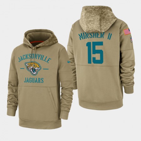 Men's Jacksonville Jaguars #15 Gardner Minshew II Tan 2019 Salute to Service Sideline Therma Pullover Hoodie