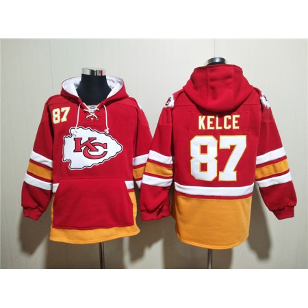 Men's Kansas City Chiefs #87 Travis Kelce Red Lace-Up Pullover Hoodie