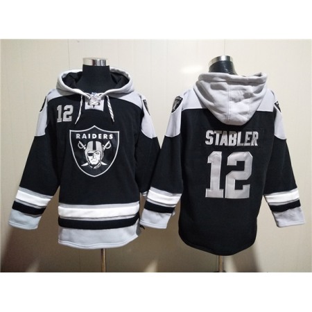 Men's Las Vegas Raiders #12 Ken Stabler Black Ageless Must-Have Lace-Up Pullover Hoodie