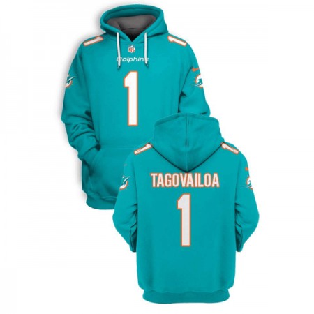 Men's Miami Dolphins #1 Tua Tagovailoa 2021 Aqua Pullover Hoodie