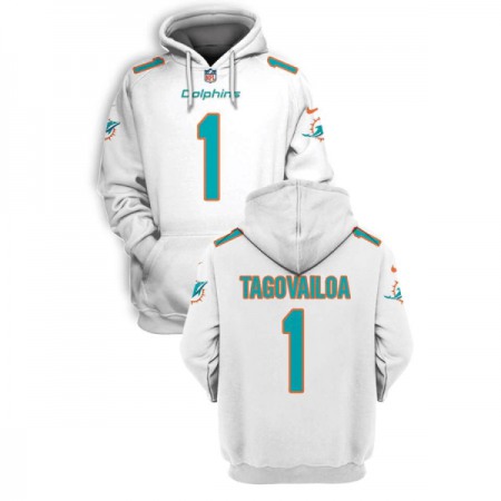 Men's Miami Dolphins #1 Tua Tagovailoa 2021 White Pullover Hoodie