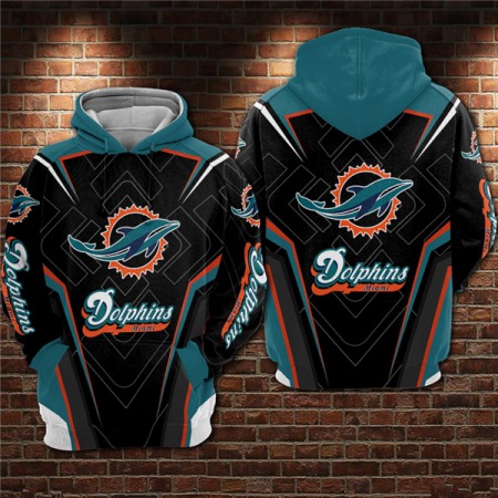 Men's Miami Dolphins Black/Aqua 3D All Over Print Pullover Hoodie