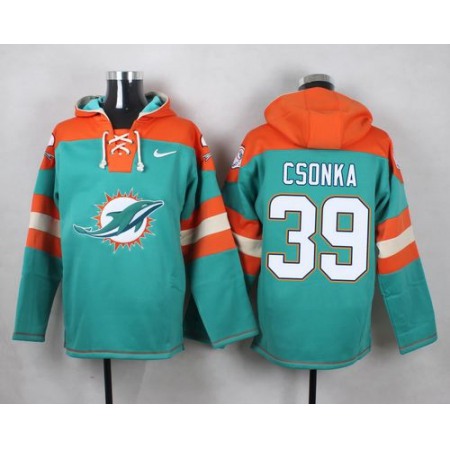 Nike Dolphins #39 Larry Csonka Aqua Green Player Pullover NFL Hoodie