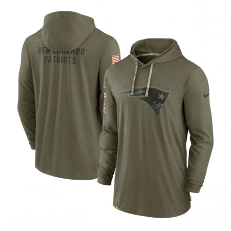 Men's New England Patriots 2022 Olive Salute to Service Tonal Pullover Hoodie