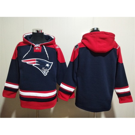 Men's New England Patriots Blank Navy Ageless Must-Have Lace-Up Pullover Hoodie