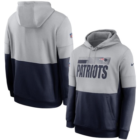 Men's New England Patriots Grey/Navy Sideline Impact Lockup Performance Pullover Hoodie