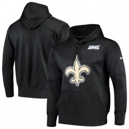 Men's New Orleans Saints Black 100th Season Primary Logo Circuit Performance Pullover Hoodie