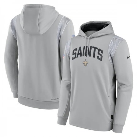 Men's New Orleans Saints Grey Sideline Stack Performance Pullover Hoodie 001