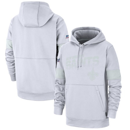 Men's New Orleans Saints White 2019 100th Season Sideline Platinum Therma Pullover Hoodie