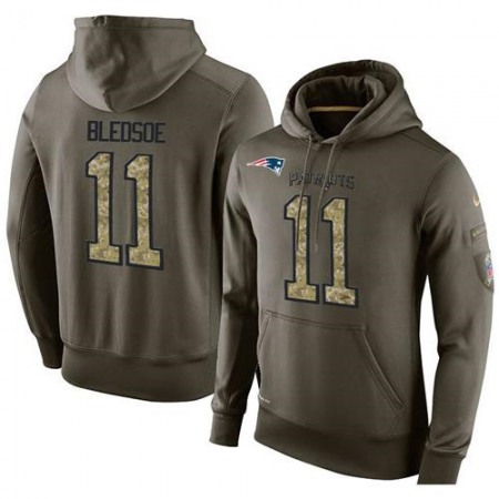 NFL Men's Nike New England Patriots #11 Drew Bledsoe Stitched Green Olive Salute To Service KO Performance Hoodie