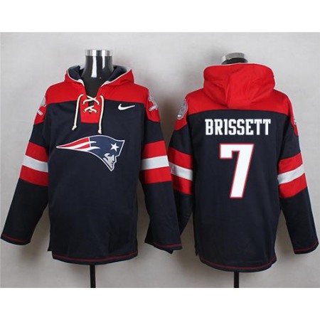 Nike Patriots #7 Jacoby Brissett Navy Blue Player Pullover NFL Hoodie