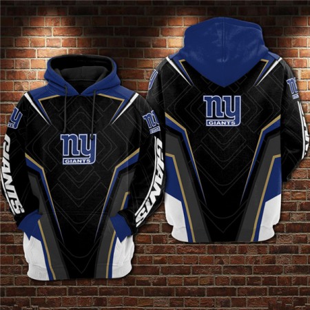 Men's New York Giants Black/Blue 3D All Over Print Pullover Hoodie