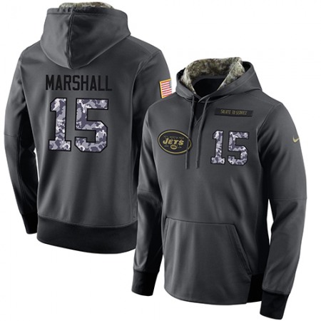 NFL Men's Nike New York Jets #15 Brandon Marshall Stitched Black Anthracite Salute to Service Player Performance Hoodie