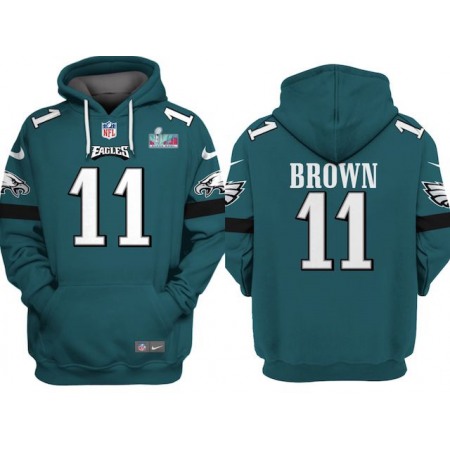 Men's Philadelphia Eagles #11 A.J. Brown Green Super Bowl LVII Patch Pullover Hoodie