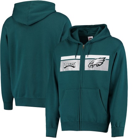 Men's Philadelphia Eagles Green Majestic Touchback Full-Zip NFL Hoodie