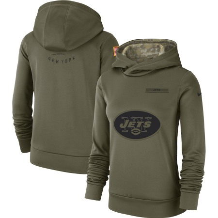 Women's New York Jets Olive Salute to Service Team Logo Performance Pullover NFL Hoodie