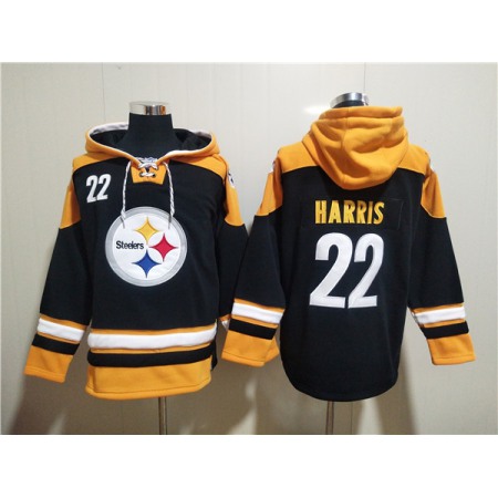 Men's Pittsburgh Steelers #22 Najee Harris Black Ageless Must-Have Lace-Up Pullover Hoodie