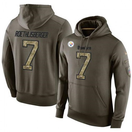 NFL Men's Nike Pittsburgh Steelers #7 Ben Roethlisberger Stitched Green Olive Salute To Service KO Performance Hoodie