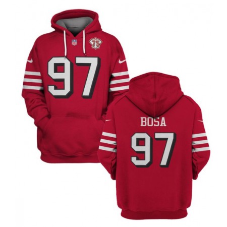 Men's San Francisco 49ers #97 Nick Bosa 2021 Red 75th Anniversary Pullover Hoodie