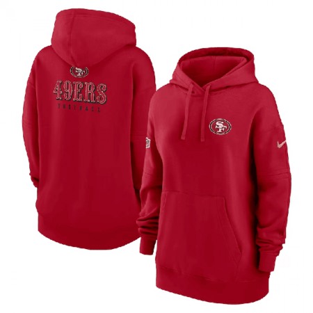 Women's San Francisco 49ers Red Sideline Club Fleece Pullover Hoodie(Run Small)