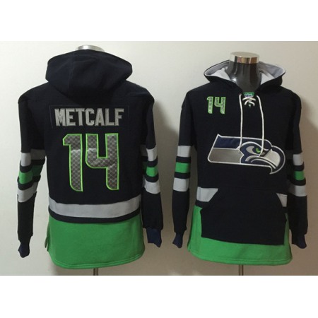 Men's Seattle Seahawks #14 D.K. Metcalf Black/Green Ageless Must-Have Lace-Up Pullover Hoodie