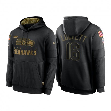 Men's Seattle Seahawks #16 Tyler Lockett 2020 Black Salute to Service Sideline Performance Pullover Hoodie