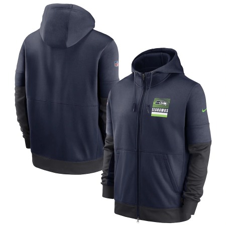 Men's Seattle Seahawks Navy Sideline Impact Lockup Performance Full-Zip Hoodie