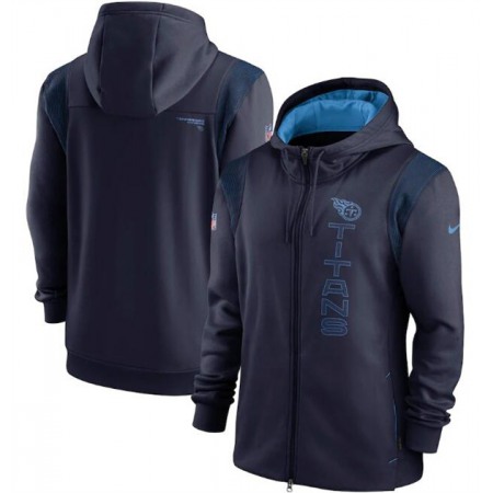 Men's Tennessee Titans 2021 Navy Sideline Team Performance Full-Zip Hoodie