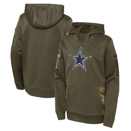 Youth Dallas Cowboys 2022 Olive Salute to Service Therma Performance Pullover Hoodie