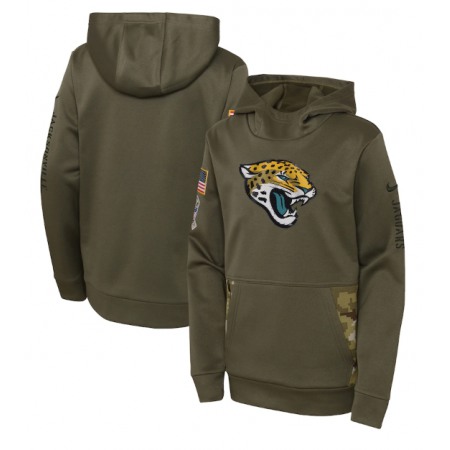 Youth Jacksonville Jaguars 2022 Olive Salute to Service Therma Performance Pullover Hoodie