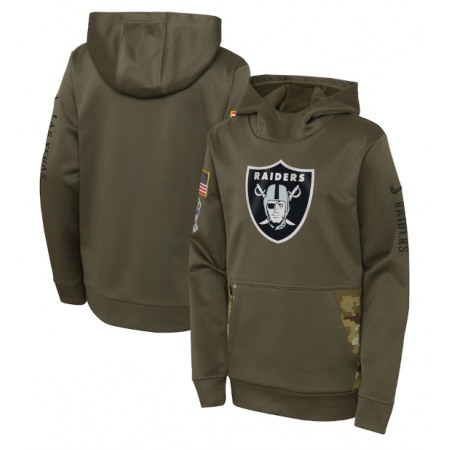 Youth Las Vegas Raiders 2022 Olive Salute to Service Therma Performance Pullover Hoodie