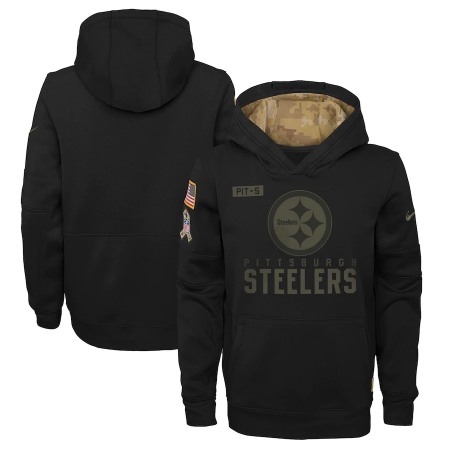 Youth Pittsburgh Steelers 2020 Black Salute to Service Sideline Performance Pullover Hoodie