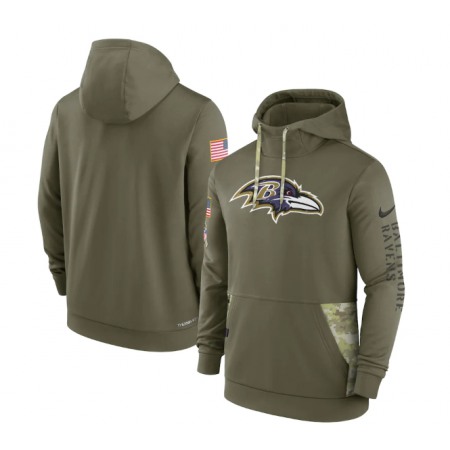 Men's Baltimore Ravens 2022 Olive Salute to Service Therma Performance Pullover Hoodie