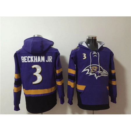 Men's Baltimore Ravens #3 Odell Beckham Jr. Ageless Must-Have Lace-Up Pullover Hoodie